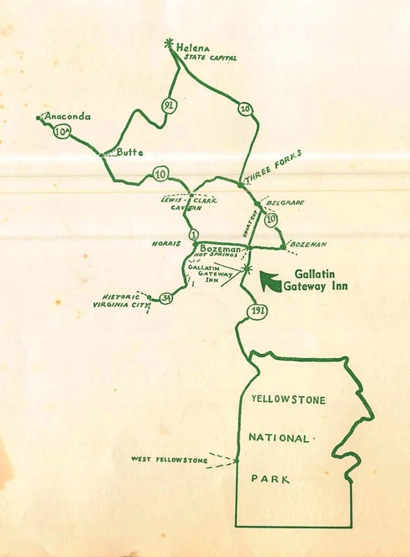 A map showing the rail and bus route from Gallatin Gateway to Yellowstone National Park