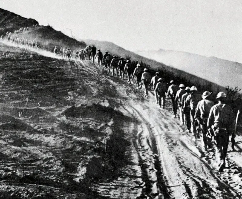 Men to Match Our Mountains: How Montana turns inmates into wildland firefighters 6 Prisoners working a fire line in a long column, circa 1965