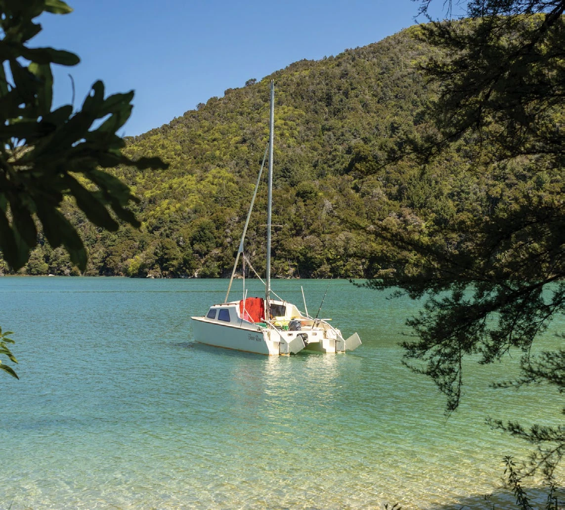Adventure Guide: Into the fiords, peaks and coastlines of New Zealand’s South Island 5 A lone sailboat in turquoise Torrent Bay along the Abel Tasman Track